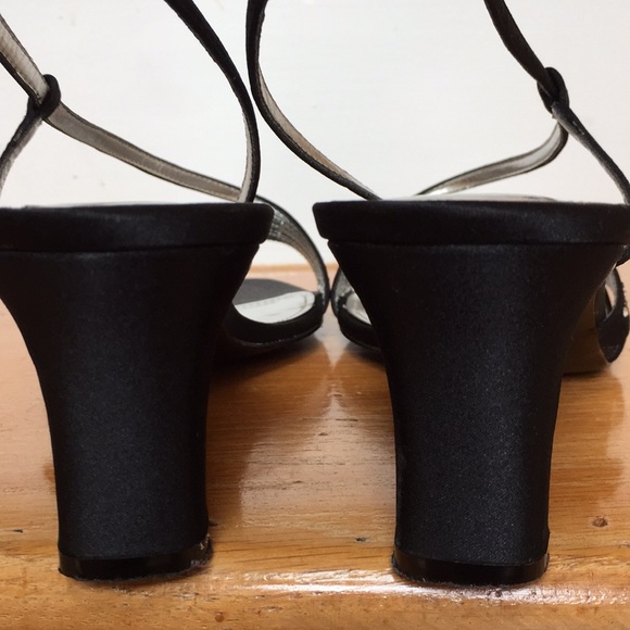 Nina black satin heeled sandals w/Crystal straps - Picture 7 of 8